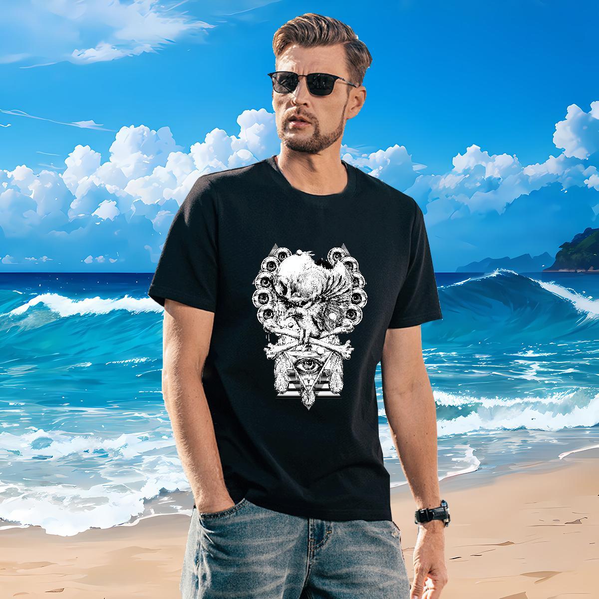 Popular T-Shirts for Men 230g Cotton eye of the devil Sport Floral Print Breathable Short Sleeve Mens Tshirts Classic Casual Polos