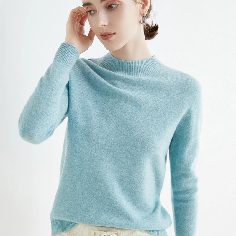 100% Merino Wool Cashmere Sweater Womens Knitted Navy Blue Collar Long Sleeve Floral Autumn Winter Clothing Warm Jumping Top 240826