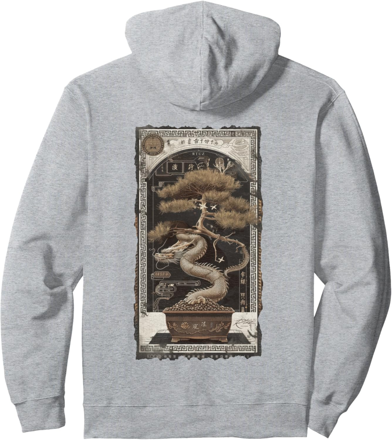 Hoodie for Mens Womens Elegant back print chinese bonsai dragon Pullover Hoodie Graphic Hoodies sweatshirt Pullover Long Sleeve