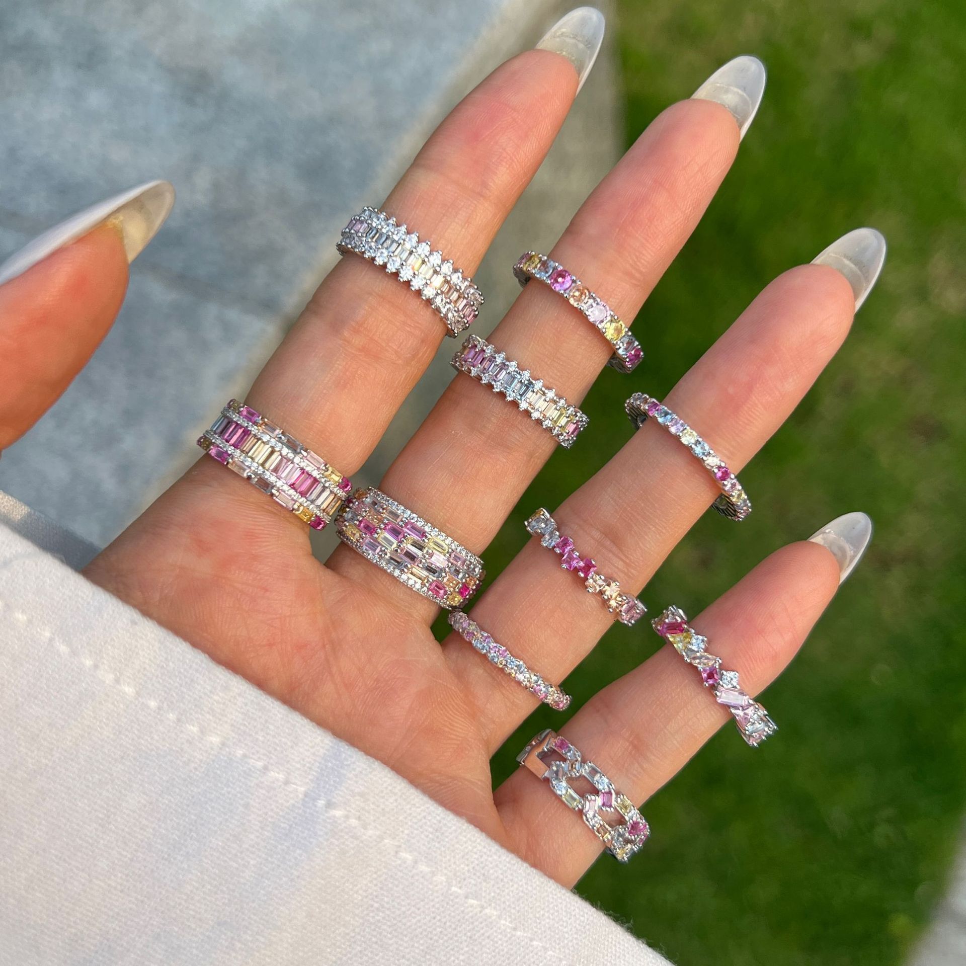 New S sterg sier with rainbow zircon design for women, personalized and fashionable dopamine ring