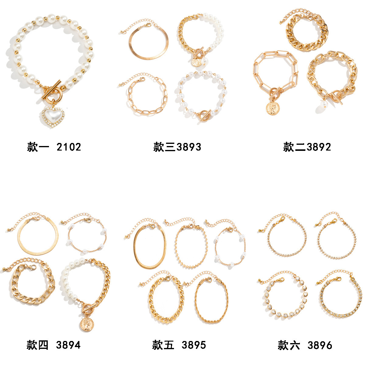Jewelry imitation pearl chain bead simple alloy heart-shaped rhinestone versatile bracelet