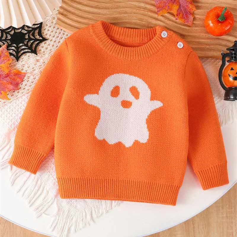 Halloween Childrens Sweater Boys and Girls Cartoon Knitted Zipper Childrens Autumn and Winter Baby Casual Coat Fashion Round Neck ClothingW240824