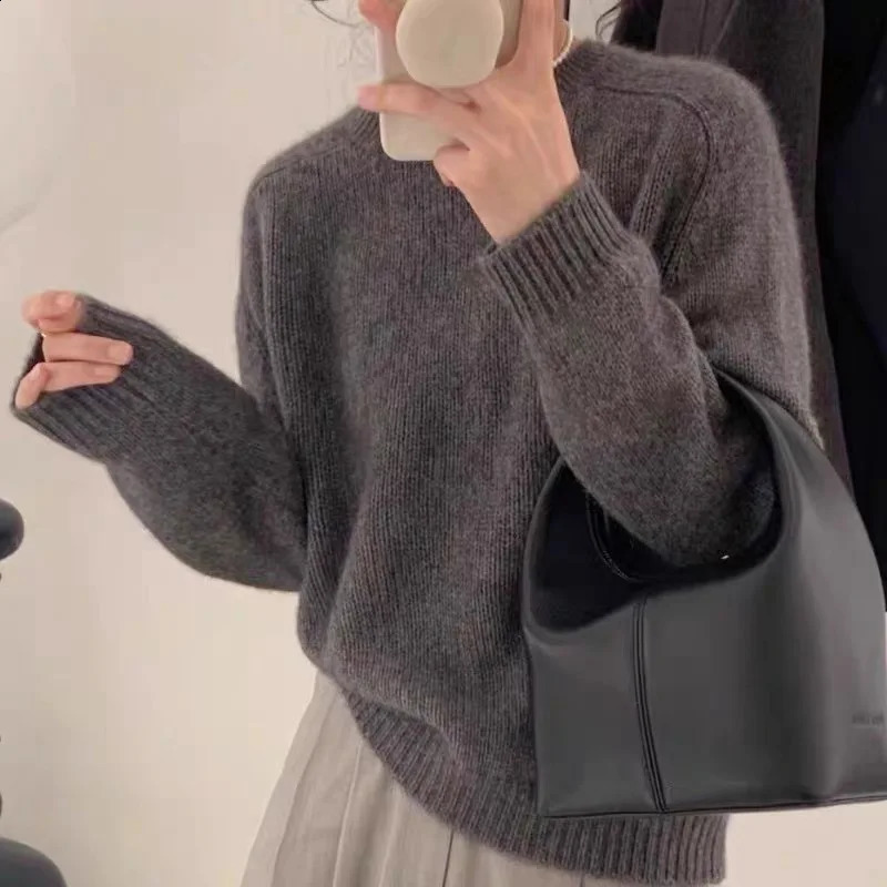 Autumn/Winter Round Neck Cashmere Sweater Womens Loose Korean 100% Pure Wool Knit Pullover Large Clothing For Female 240824