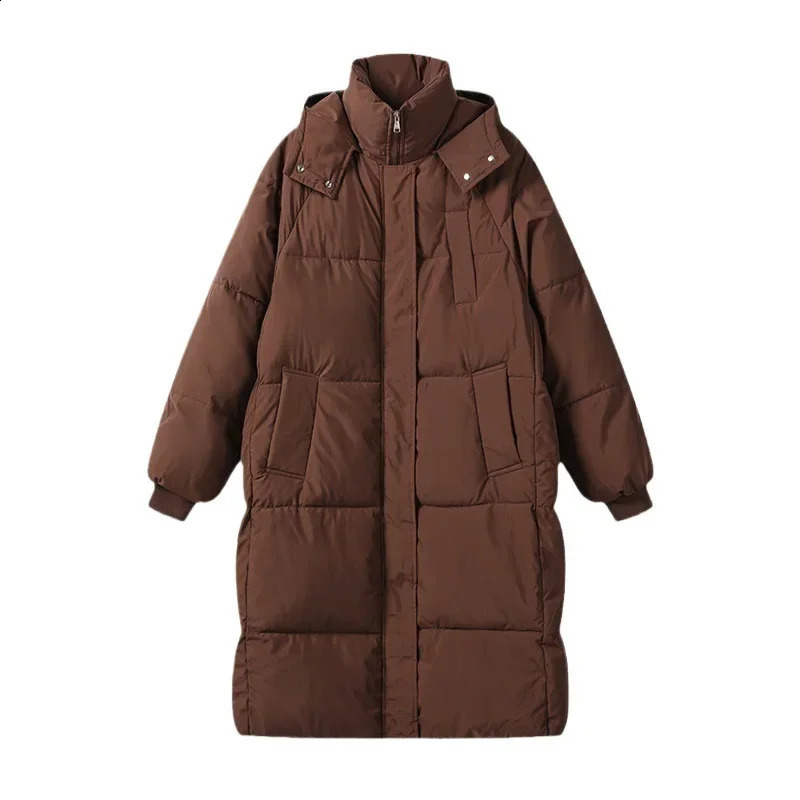 Thickened Down Cotton Padded Long Womens Coat Loose Fit Hong Kong Style Puffer Jacket Winter 2023 240824