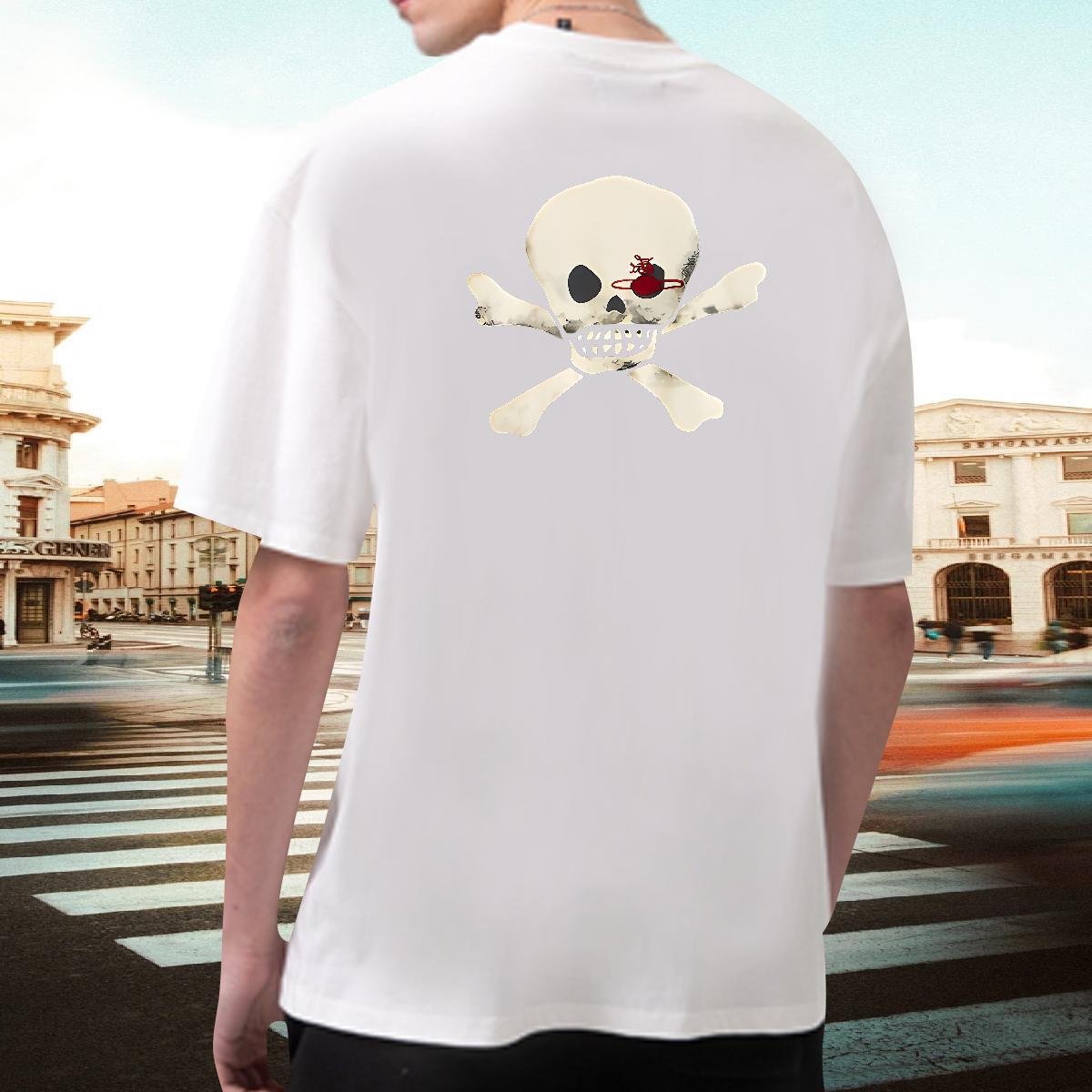 Comfortable Mens T Shirts 230g Pure Cotton skull Street Wear White Plus Size Breathable Men Tshirts New Designer Polos
