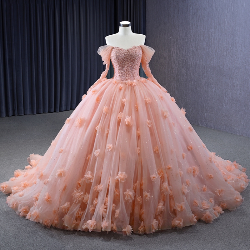 Pink Sweetheart Quinceanera Dresses Ball Gown For Sweet 16 Dress Applique 3DFlowers Tull Vestidos 15 De XV Anos Birthday Prom Dress