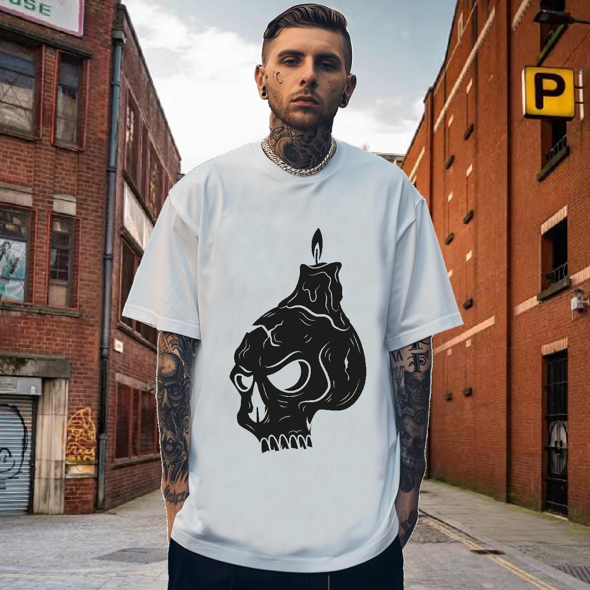 Unisex Man T Shirts 100% Cotton 230g skull Casual Beach Oversized 4XL O-Neck Short Sleeve Men Tops Tees 2024 Clothes