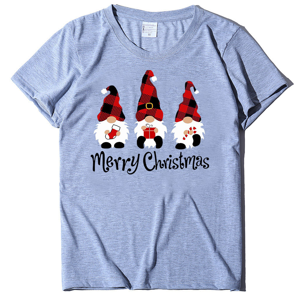 Christmas T-shirt, dwarf figure printed short sleeved women's top, loose fit dongdumaoyi