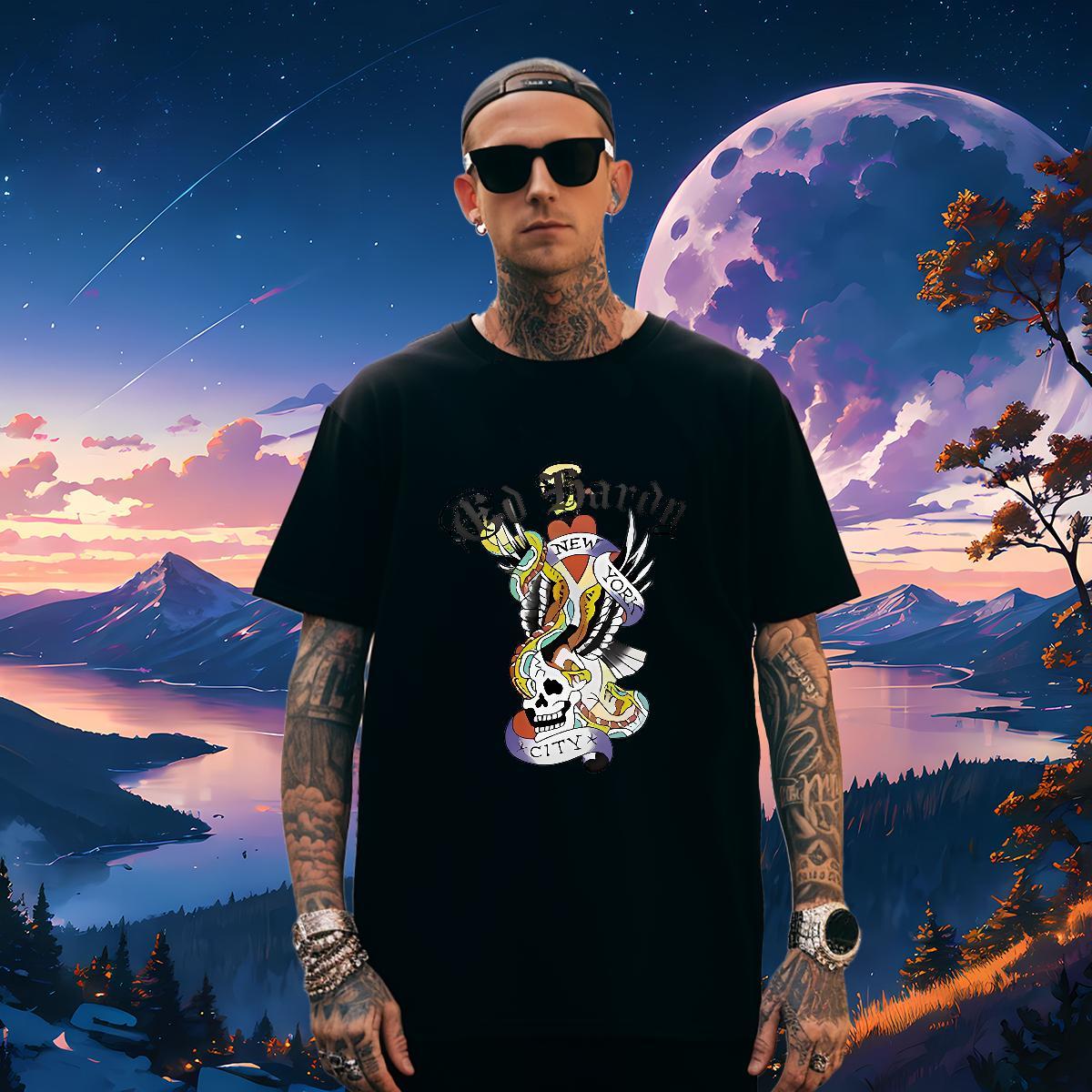 Wholesale Men T Shirts 230g 100% Cotton skull Outdoor Black Oversized Crew Neck Breathable Couples T Shirts Fashion Design Tshirts
