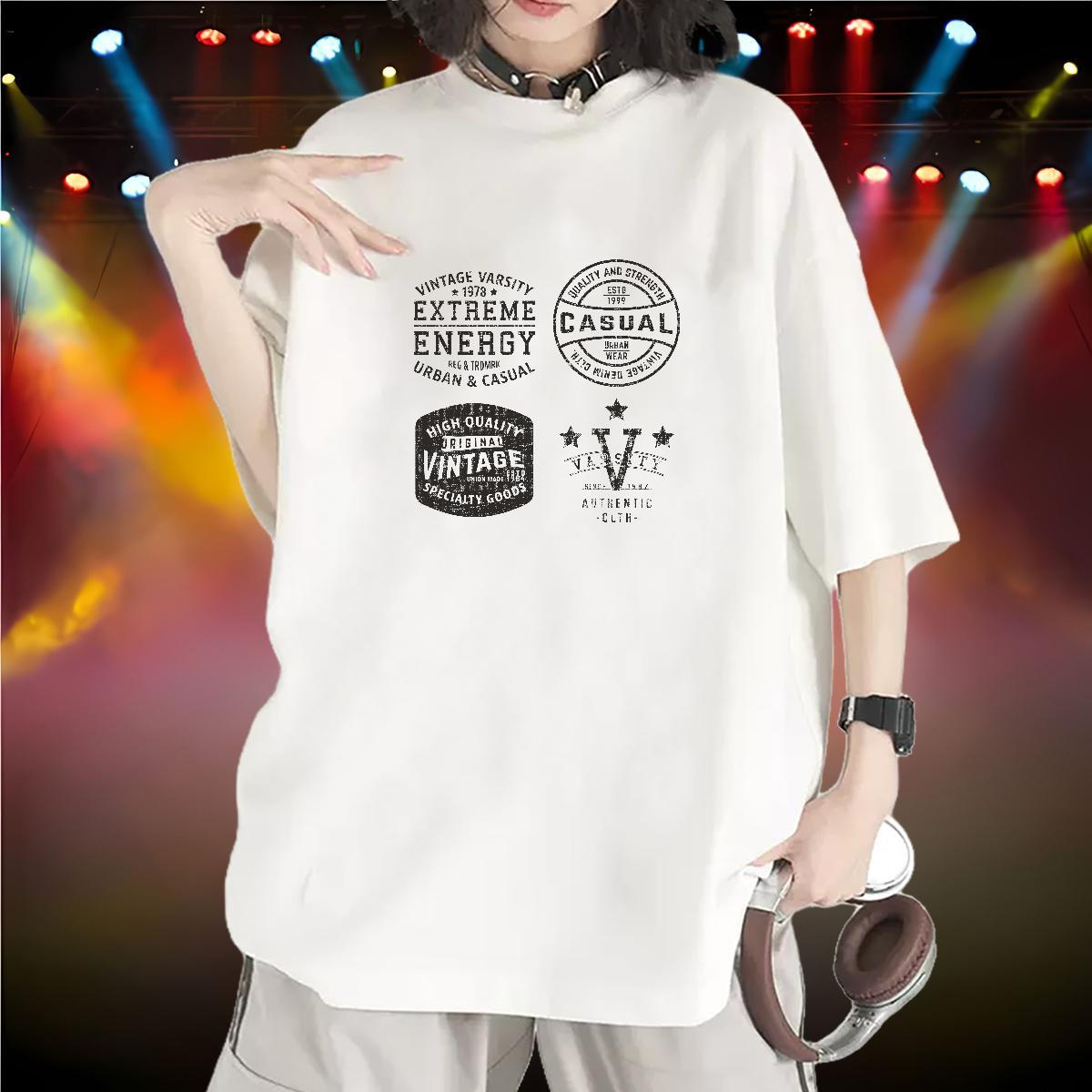 Loose fit Lady T shirt 230g Cotton letter Hip Hop Womens T Shirts Breathable Short Sleeve Floral Print Tops