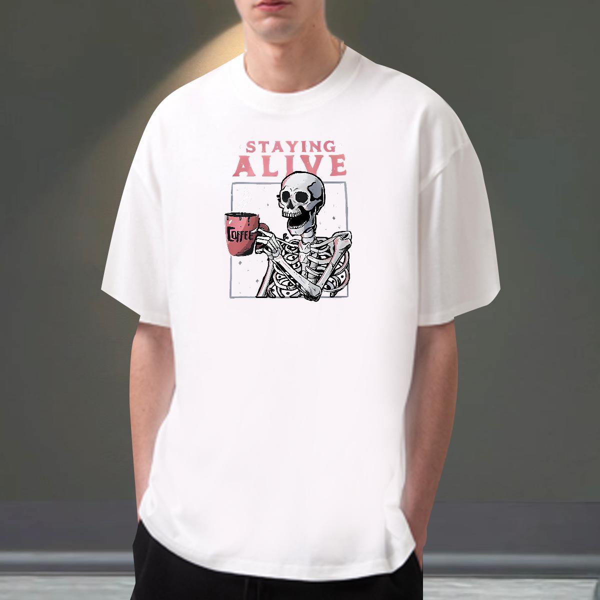 Free Shipping T-Shirts 230g Cotton skull Daily Wear Floral Print Breathable Short Sleeve Couples T Shirts 2024 New Tops Tees
