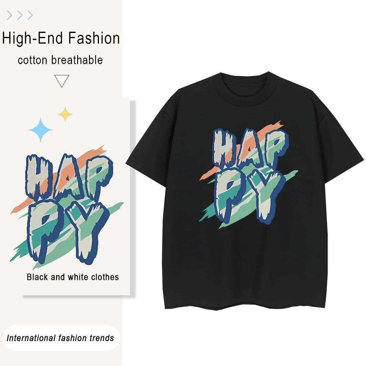 Wholesale Women Tshirts 230g Pure Cotton happy Casual Sport T Shirt For Woman O-Neck Short Sleeve Black Oversized Polos