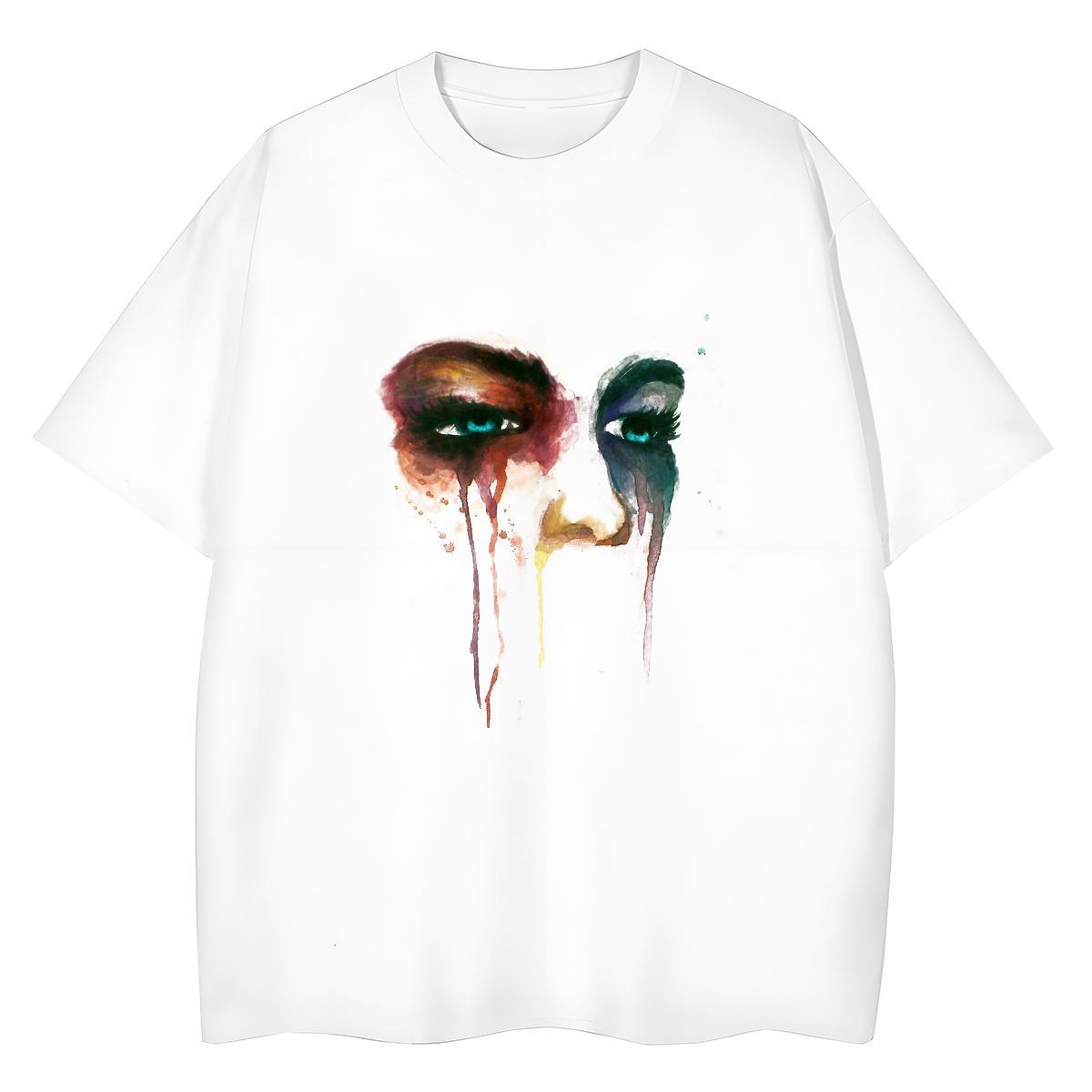 Female Women Tees 100% Cotton 230g painting Hip Hop Street Woman T Shirts Round Neck Short Sleeve DIY Anime Clothes Shirt