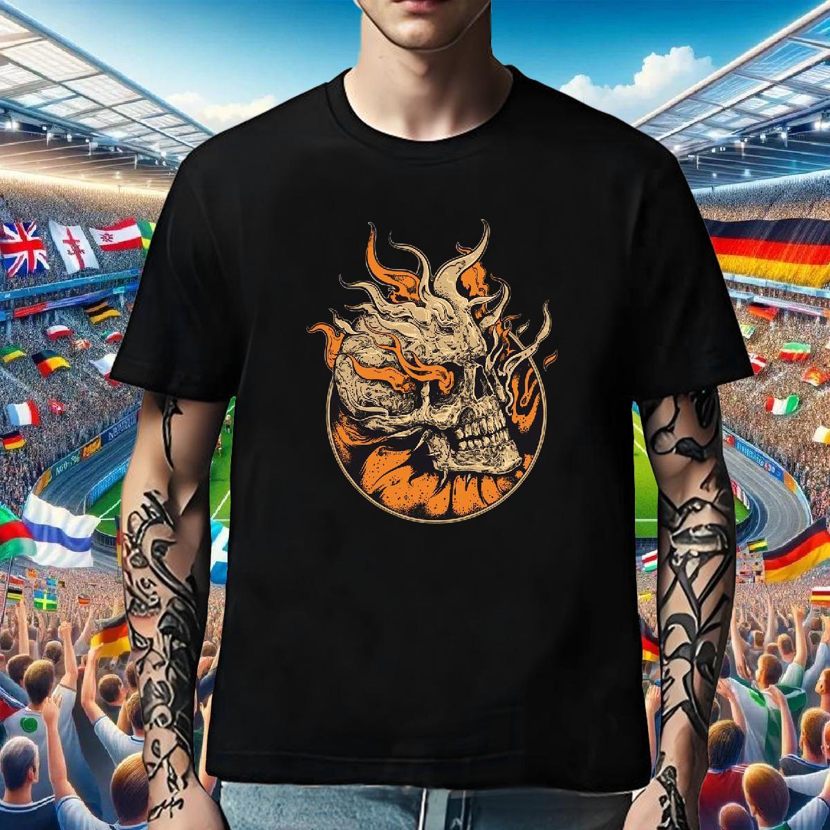 High Quality T-Shirts 230g 100% Cotton skull Daily Wear DIY Round Neck Short Sleeve Men Tshirts New Arrival Tops Shirt
