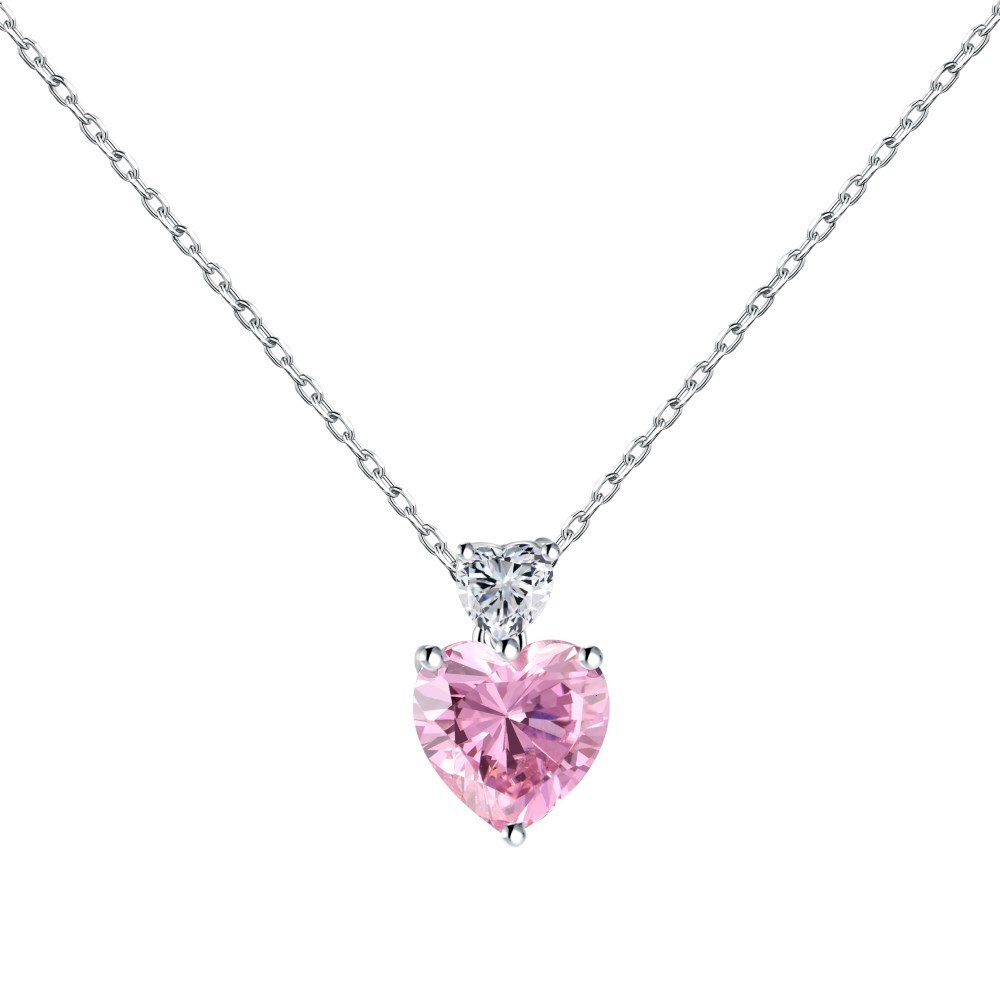 New S pure light high-end heart-shaped princess pink diamond droplet pear shaped colored zircon sier jewelry