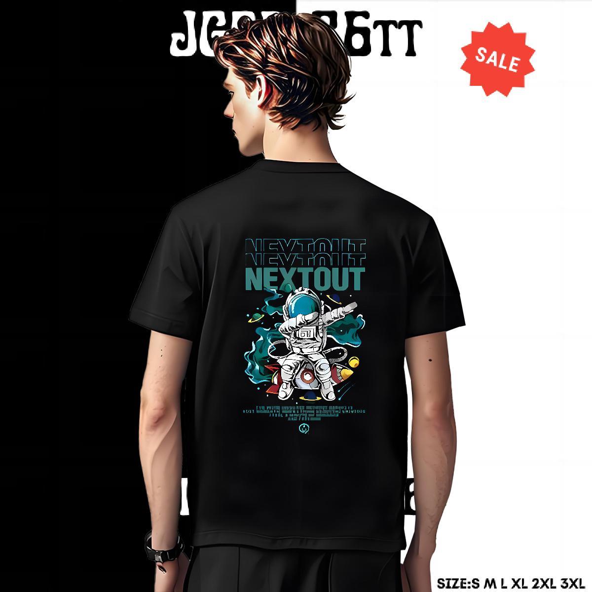 Popular Man T Shirts 230g Pure Cotton spaceman Outdoor Black White Breathable Short Sleeve Men Clothes T-Shirt 2024 Tops