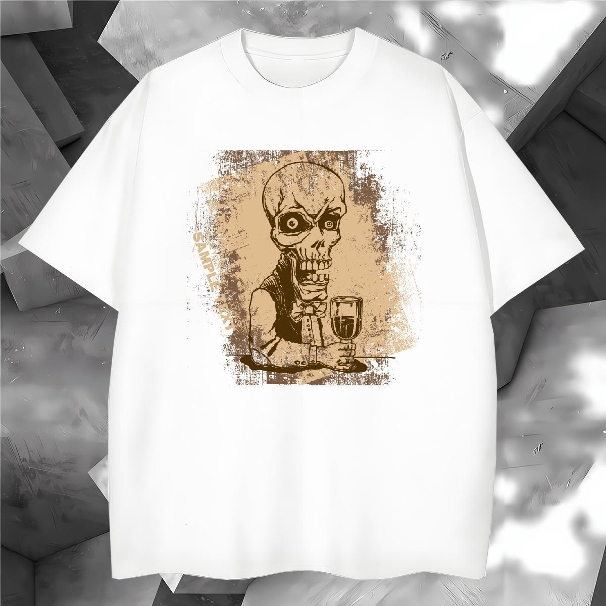 Wholesale T shirt 100% Cotton 230g skull Outdoor Black White Crew Neck Tshirt for Man Woman 2024 New Tops Shirt