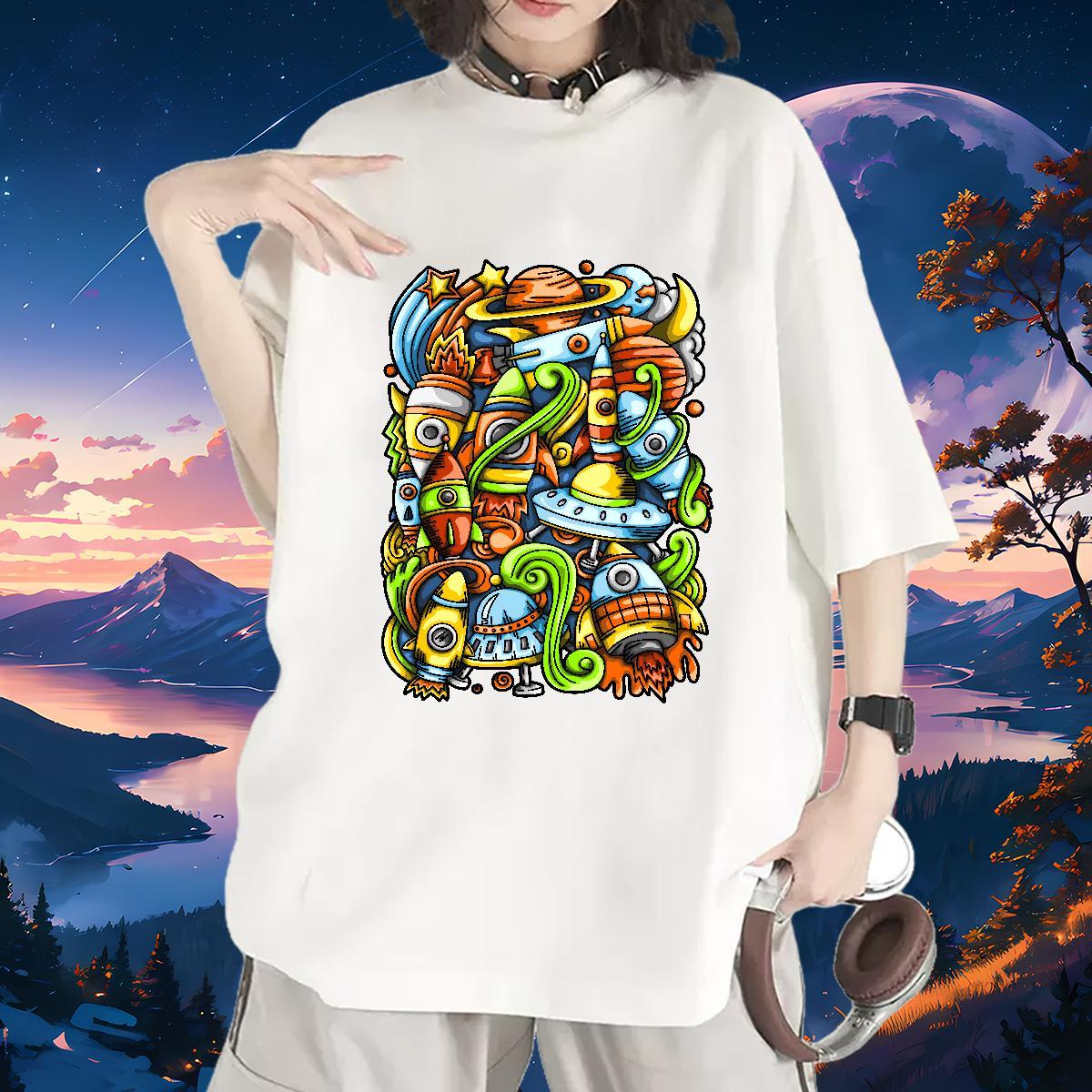 Lady Women Tees 230g 100% Cotton universe Sport T Shirts Women Breathable Short Sleeve DIY Anime Clothes