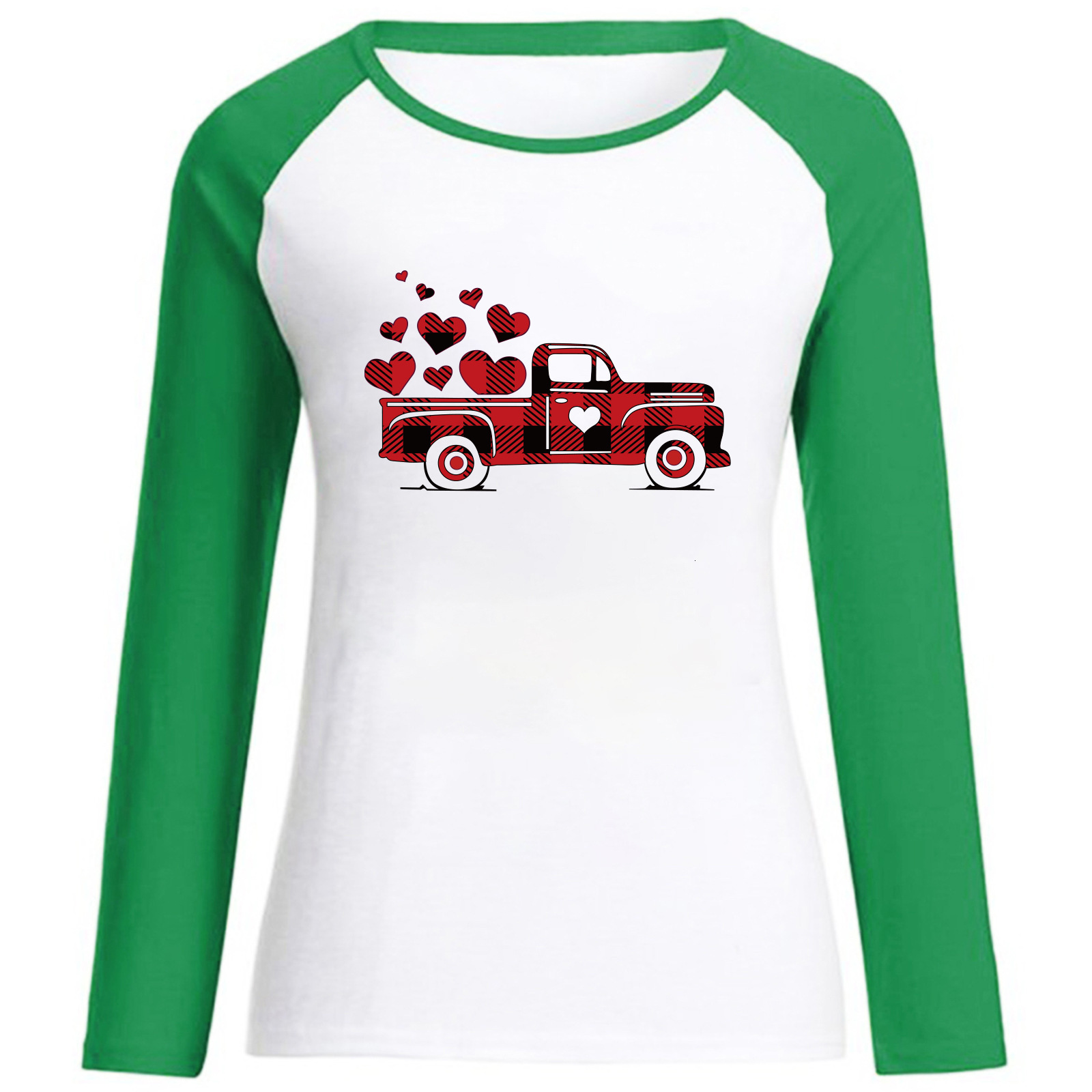 Autumn New Women's Top with Shoulder Insertion Valentine's Day Love Truck Long Sleeve T-shirt dongdumaoyi