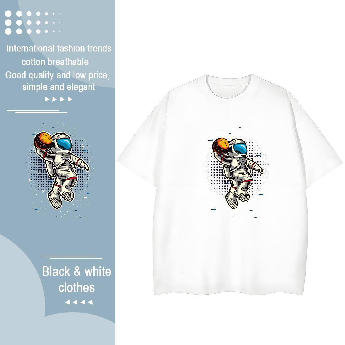 Brand Womens Tshirts 230g Cotton cosmonaut Beach T Shirt For Woman O-Neck Short Sleeve Floral Print Tops Shirt