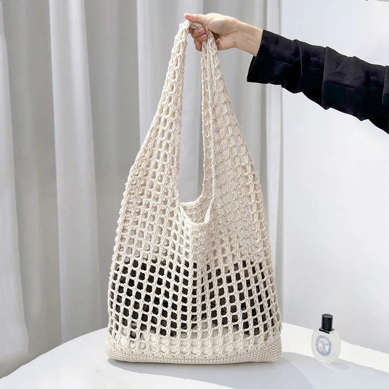 Hollow Out Bag Shoping Shoulder Bags Crochet Knitted Beach Large Capacity Versatile for Women Travel Handbags 240826