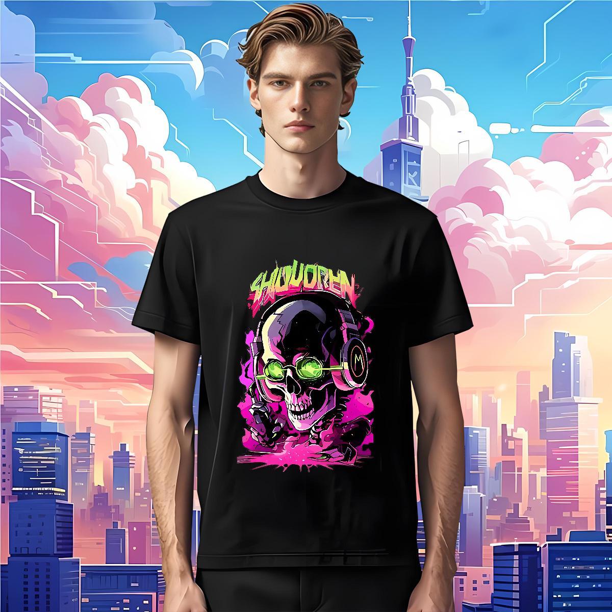 High Quality Mens T Shirts 230g Pure Cotton skull Outdoor DIY Anime Breathable Crew Neck Tshirts Wholesale Wear
