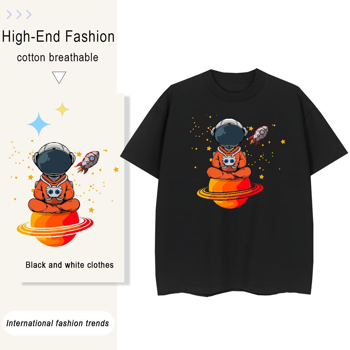 Lady Lady T shirt 230g 100% Cotton cosmonaut Daily Wear T-Shirts Breathable Crew Neck Anime Oversized Tees Shirts