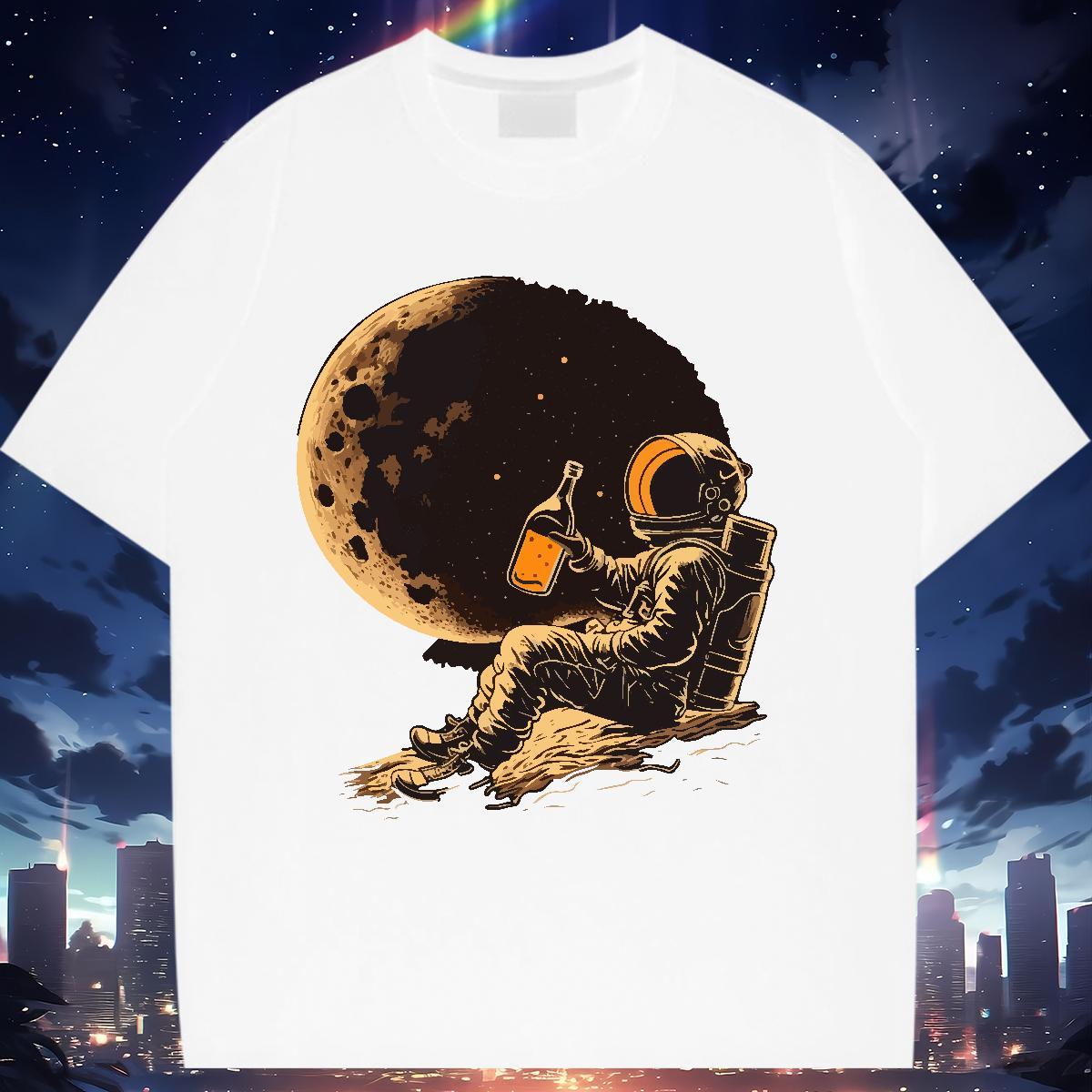 Female Woman Tshirt 230g 100% Cotton cosmonaut Summer Casual T-Shirts for Women Breathable Short Sleeve Cartoon Print Clothes