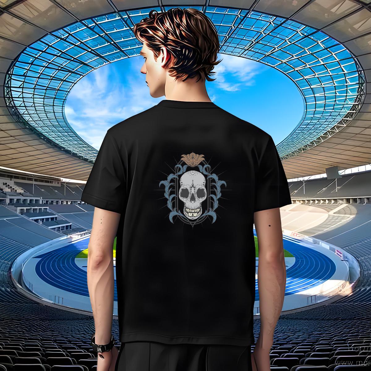 TOP Quality Man T Shirts 230g Pure Cotton skull Sport DIY Printed Crew Neck Breathable Men Tshirts New Designer Tee Shirt