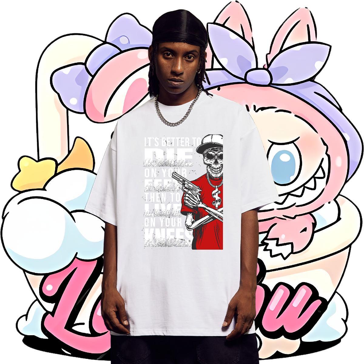 Cool Design T Shirt For Man 230g Cotton skull Street DIY Printed Crew Neck Men Tees Fashion New Wear