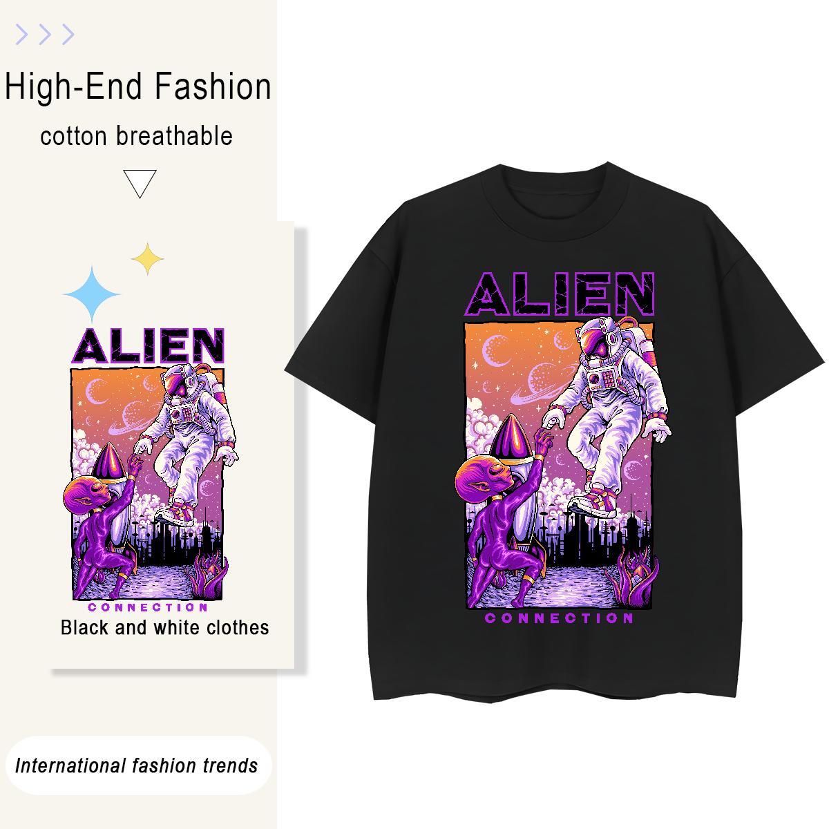 Soft Womens Tshirts 230g Pure Cotton spaceman Street Casual Womens T Shirts Breathable Short Sleeve Graphic Clothes