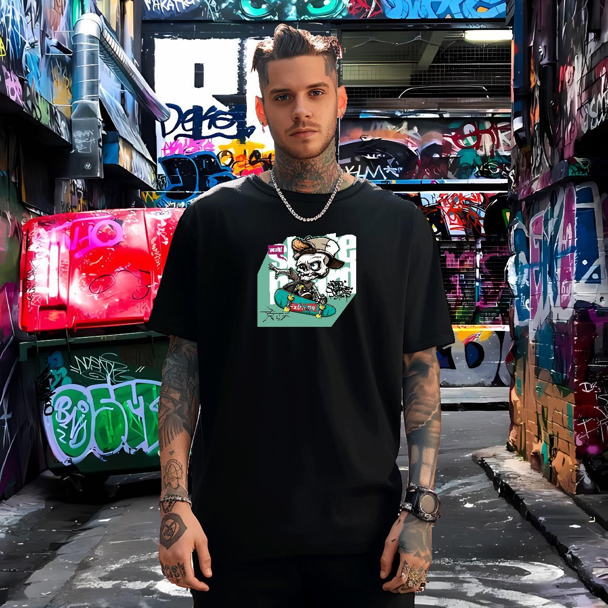 Popular Man T Shirts 230g 100% Cotton skull Spring Summer Floral Print Crew Neck Breathable Men Tops Tees DIY Customized Clothings