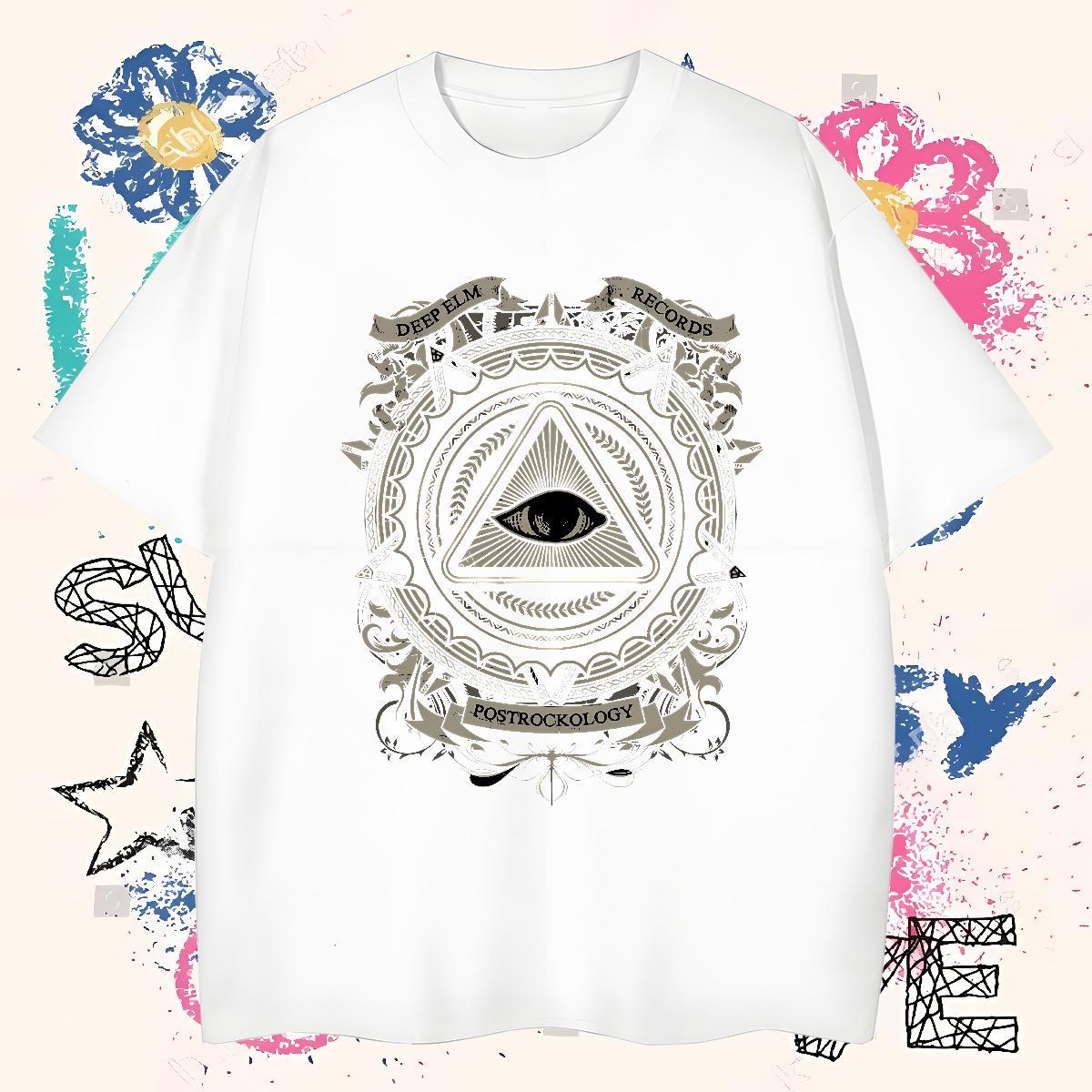 High Quality T Shirt For Man 100% Cotton 230g eye of the devil Casual Beach Asian Size Breathable Crew Neck Tshirts 2024 New Tops Tees