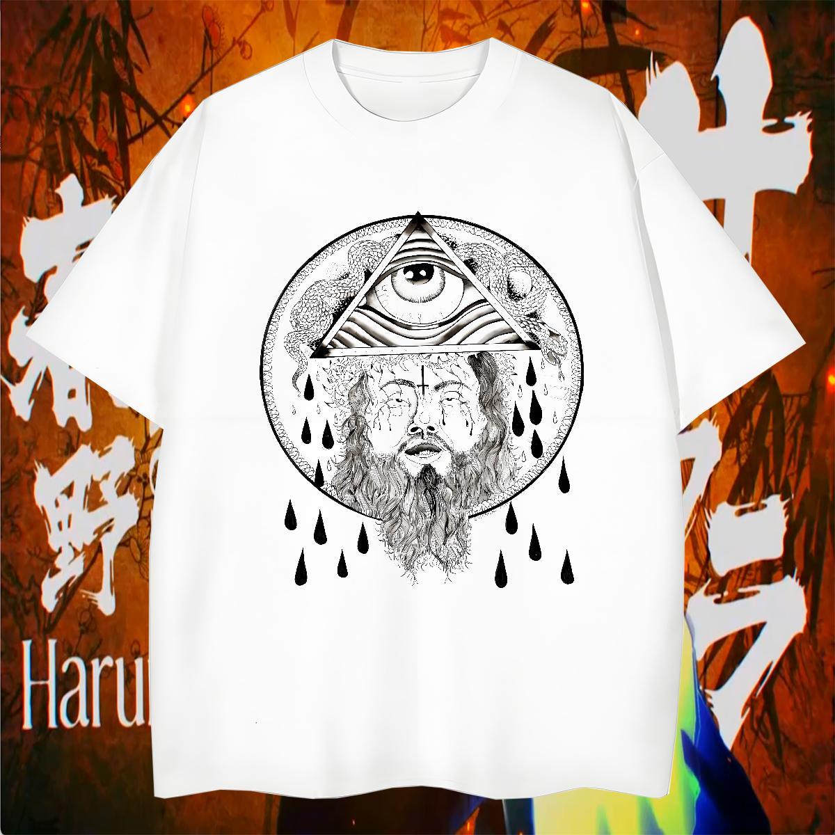 Wholesale Men T Shirts 230g 100% Cotton eye of the devil Daily Wear Cartoon Print Breathable Short Sleeve Men Tshirts Customized Polos