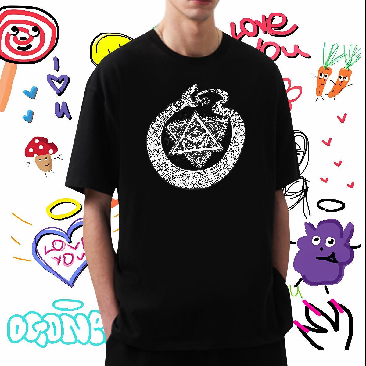 High Quality T Shirts Men 100% Cotton 230g eye of the devil Street Oversized Breathable Mens Tshirts Brand Tops