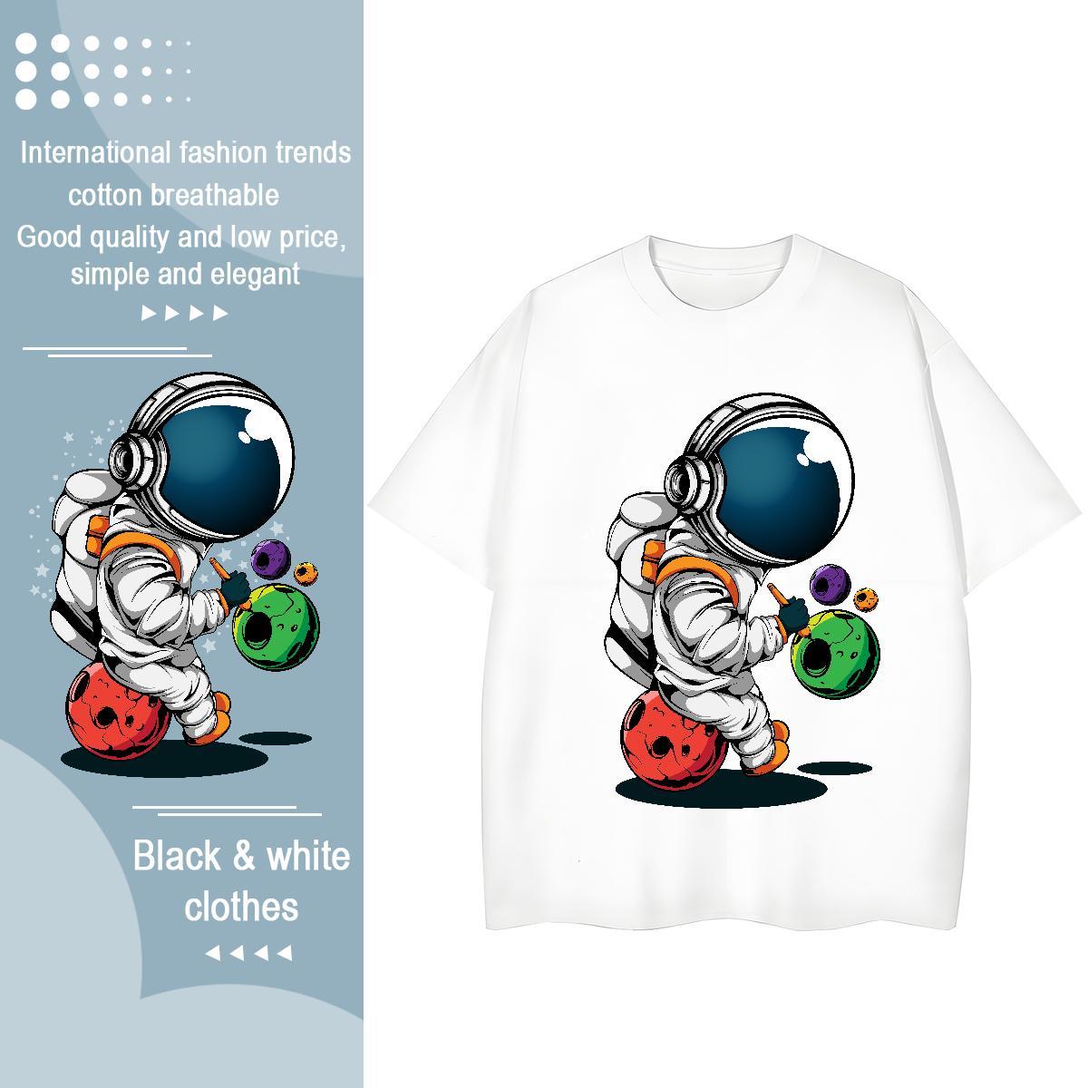 Soft Women Tshirts 230g Cotton cosmonaut Sport Woman T Shirts Breathable Crew Neck Cartoon Print Tee Shirt