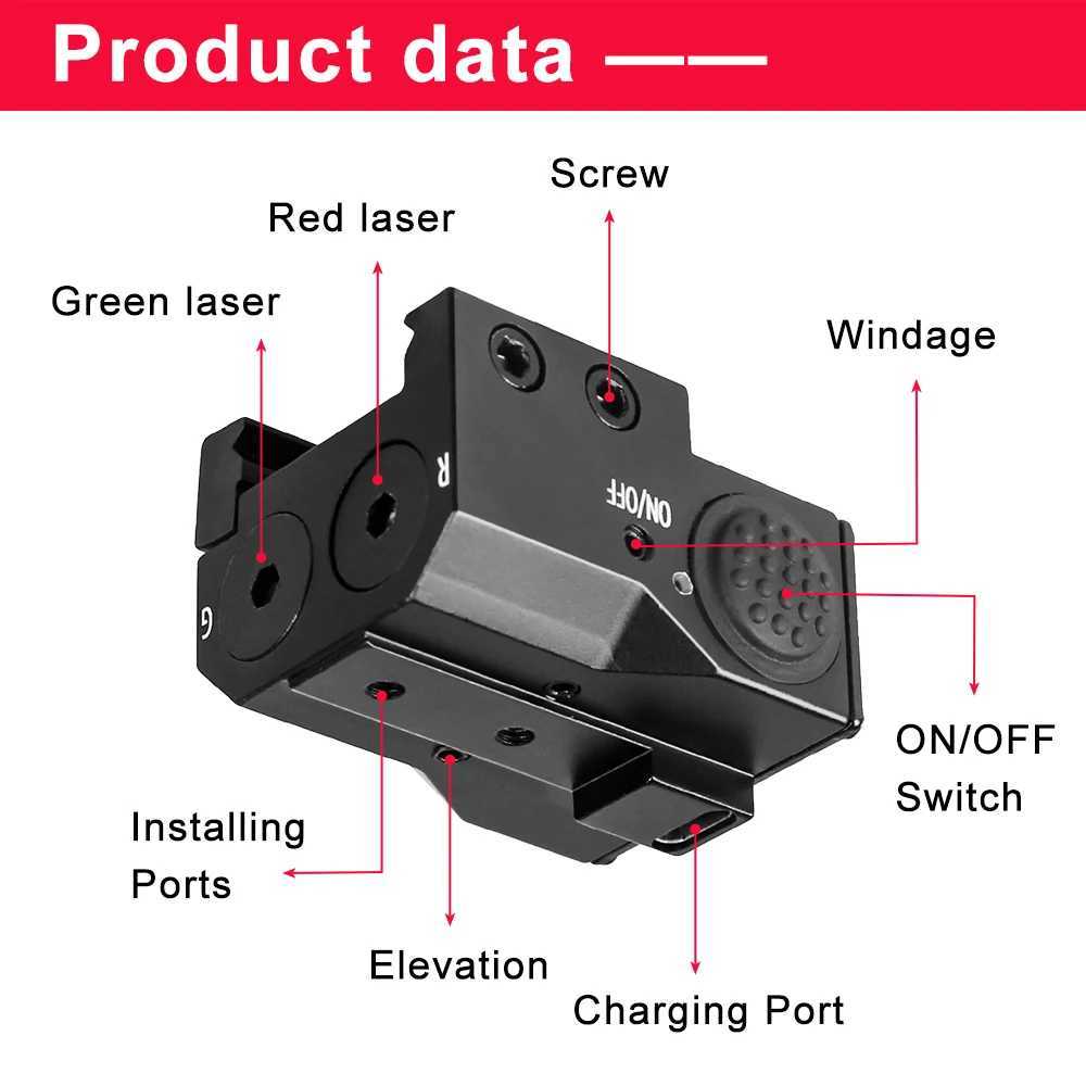 Low Profile Dual Red Green Laser Sight Rechargeable Weapon Laser Sight Gun Laser Sight for Pistol Handgun with Picatinny Rail X250319