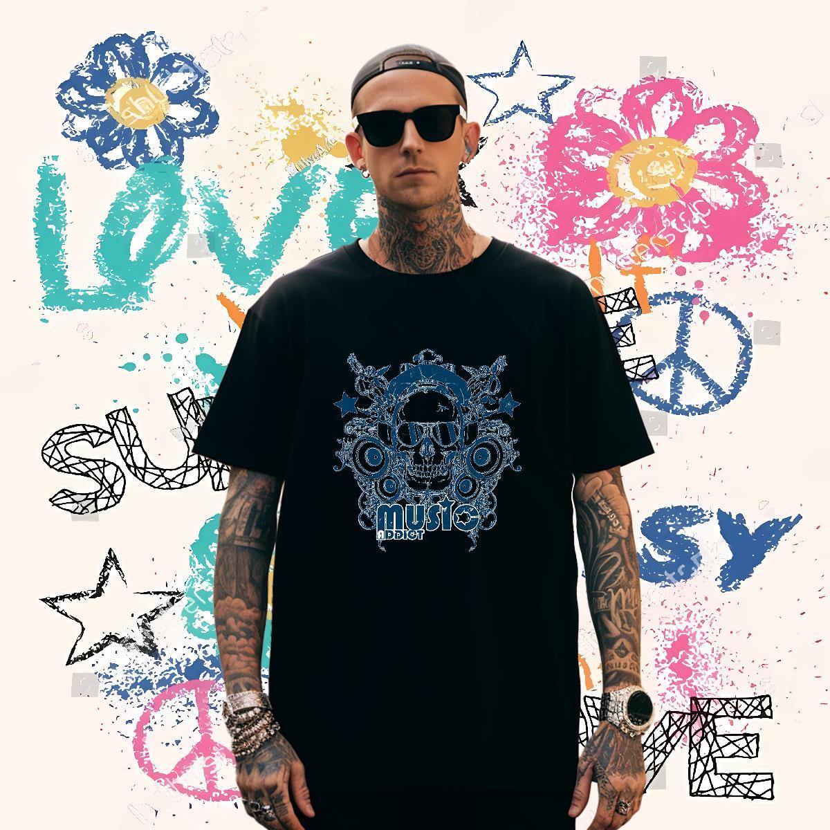 Brand T-Shirts for Men 230g Pure Cotton skull Casual Beach DIY Printed Breathable Soft Men Clothes T-Shirt Designer Fashion Clothings