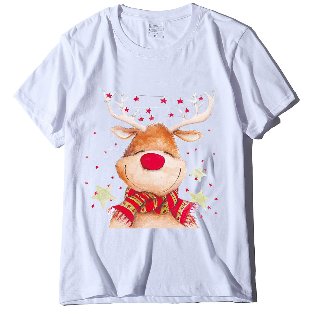 New Christmas Top Round Neck Elk Printed Women's T-shirt dongdumaoyi