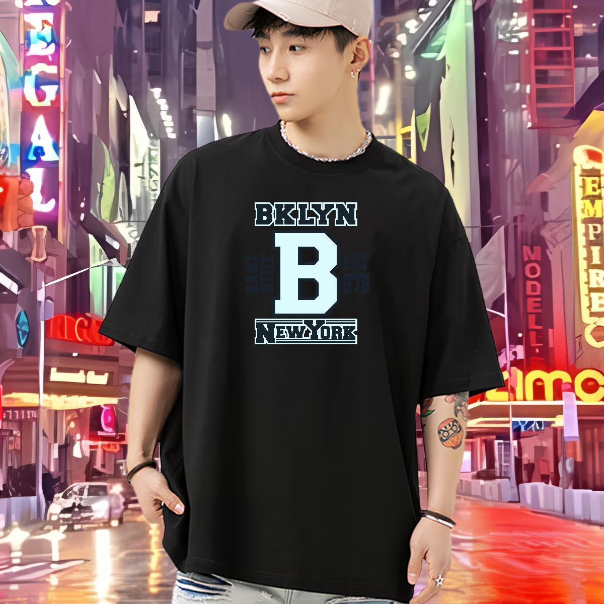 Wholesale Men T Shirts 230g Pure Cotton letter Daily Outfit Custom Big Size Crew Neck Breathable Men Tees DIY Customized Tops