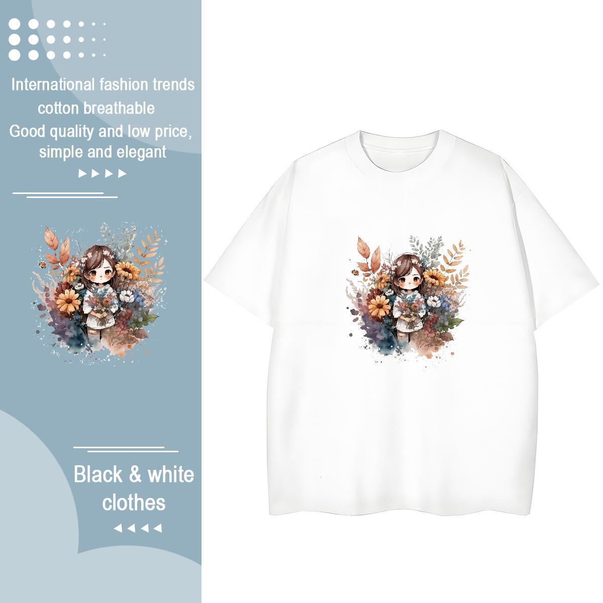 Free Shipping Women Tees 230g Cotton painting Sport T shirt O Neck Short Sleeves Custom Cartoon Tshirts