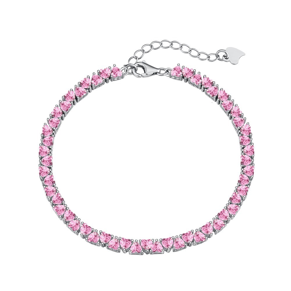 S Pure Sier Tennis Chain Bracelet with Diamond Heart Geometry * 4 Zircon High end Light Handpiece