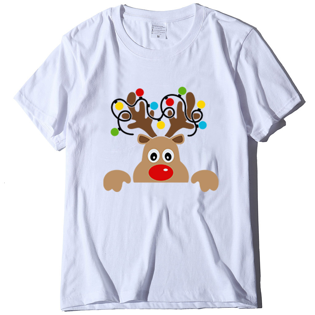 Instagram Trendy Women's Christmas Deer Printed T-shirt Loose Headset Short sleeved dongdumaoyi