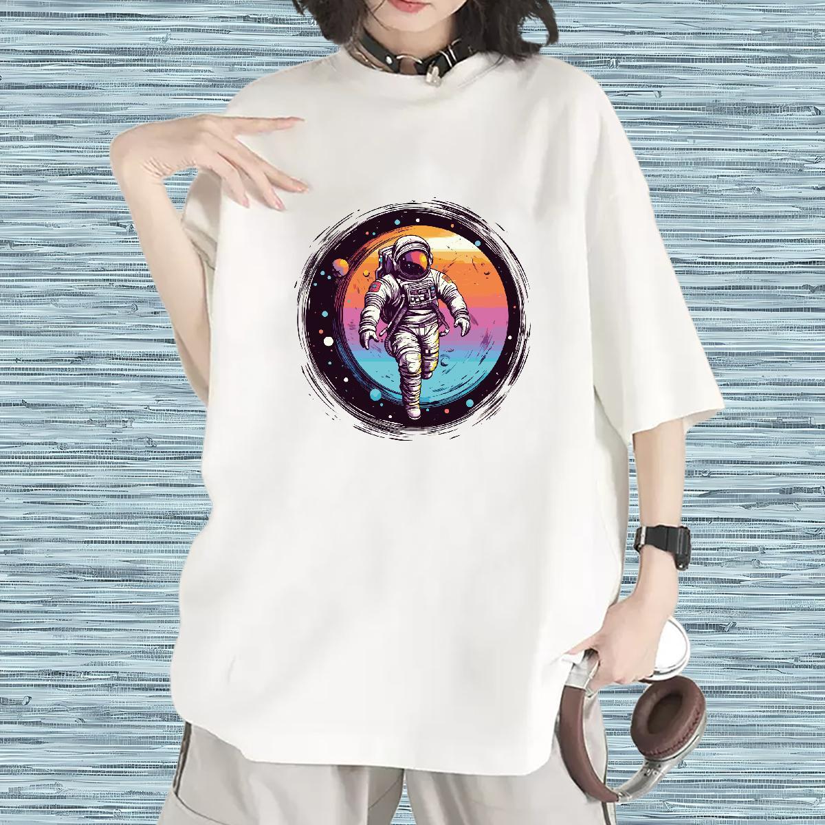 Nice Womens Tshirts 230g Cotton cosmonaut Daily Wear T Shirts Women Breathable Short Sleeve Customized Top Tees
