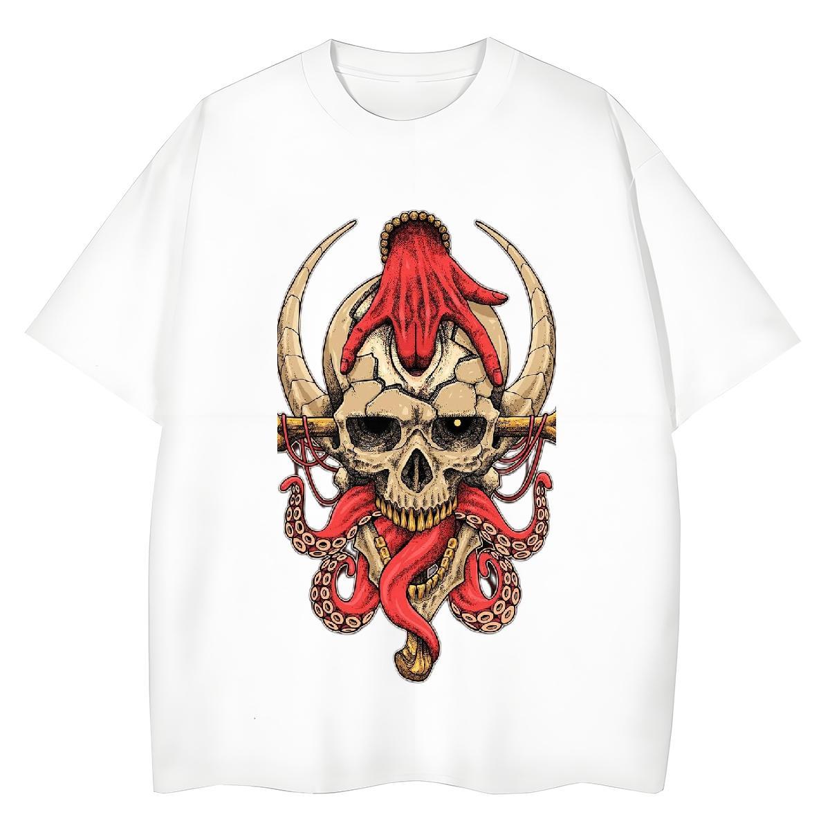 Unisex T shirt 230g 100% Cotton skull Street Wear Custom Anime O-Neck Short Sleeve Tshirt for Man Woman 2024 New Polos