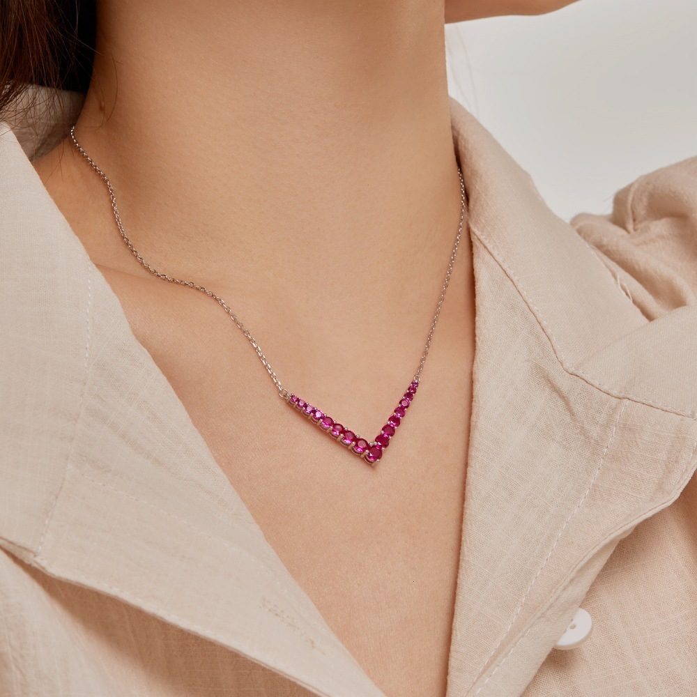 Korean New S Pure Sier Necklace V-shaped Full Zircon Inlaid Personalized Fashion Versatile Women's collarbone Chain