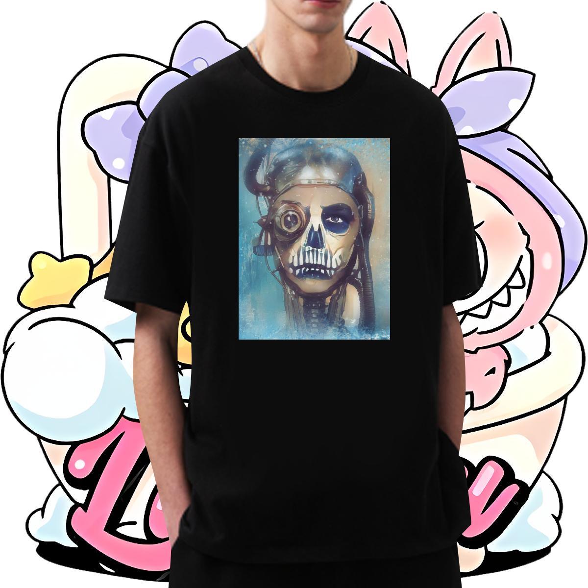 Loose Fit Mens T Shirts 230g Cotton skull Daily Wear Custom Print Plus Size Pure Cotton Men Clothes T-Shirt 2024 New Tops Tees
