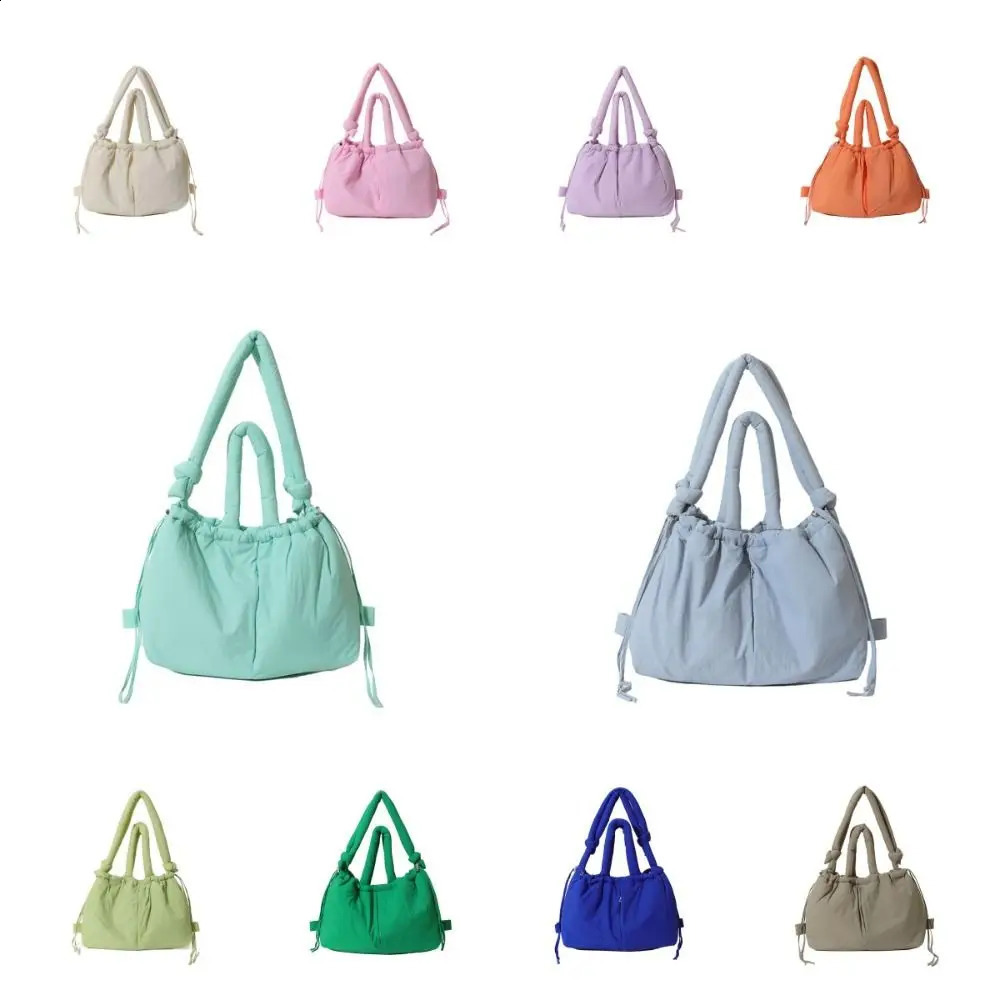 Solid color handle tote bag goldplated tie strap nylon filled dualpurpose large capacity inflatable backpack womens 240826 - view 6