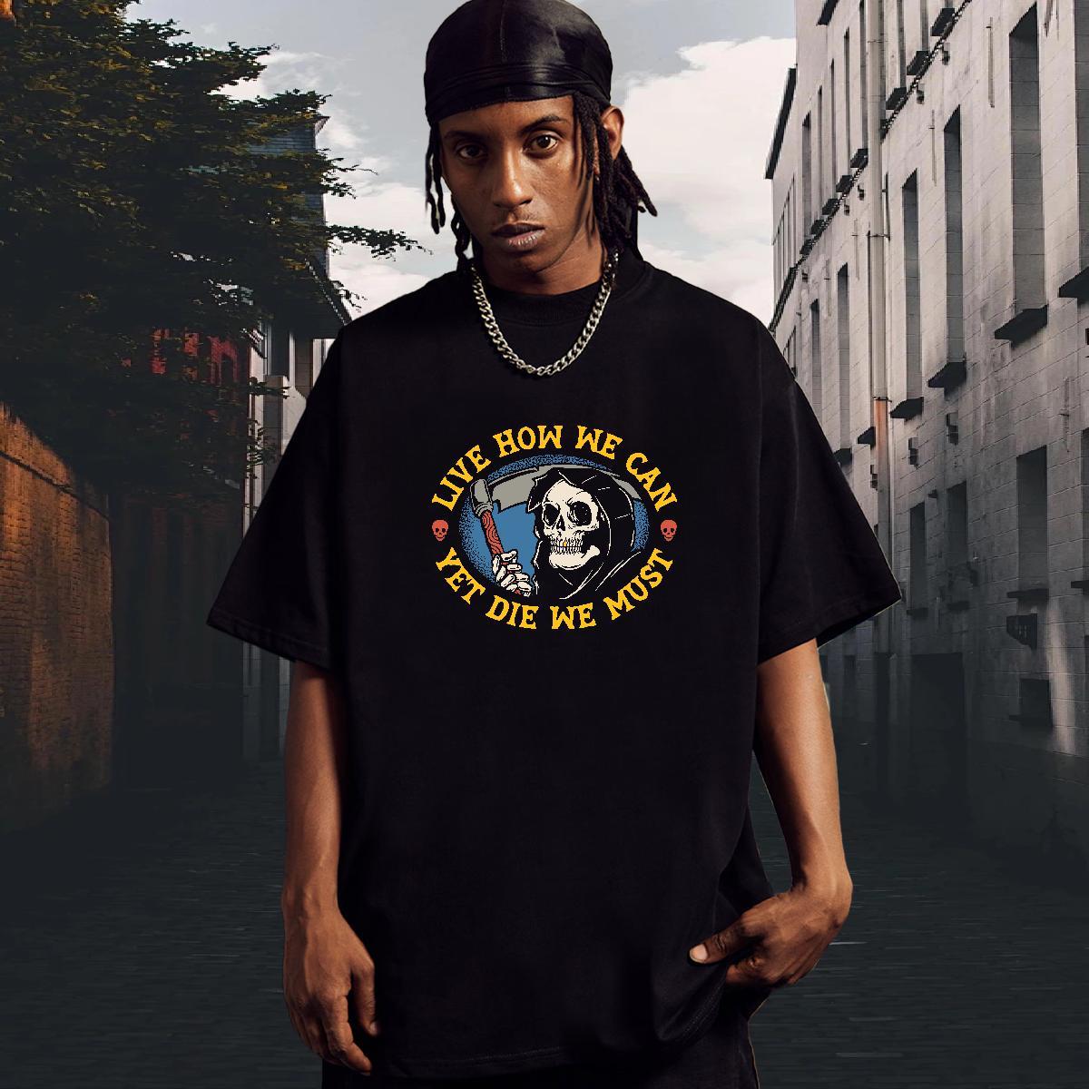 Loose Fit Men T Shirts 100% Cotton 230g skull Casual Beach DIY Printed Breathable Men Tops Tees Classic Wear