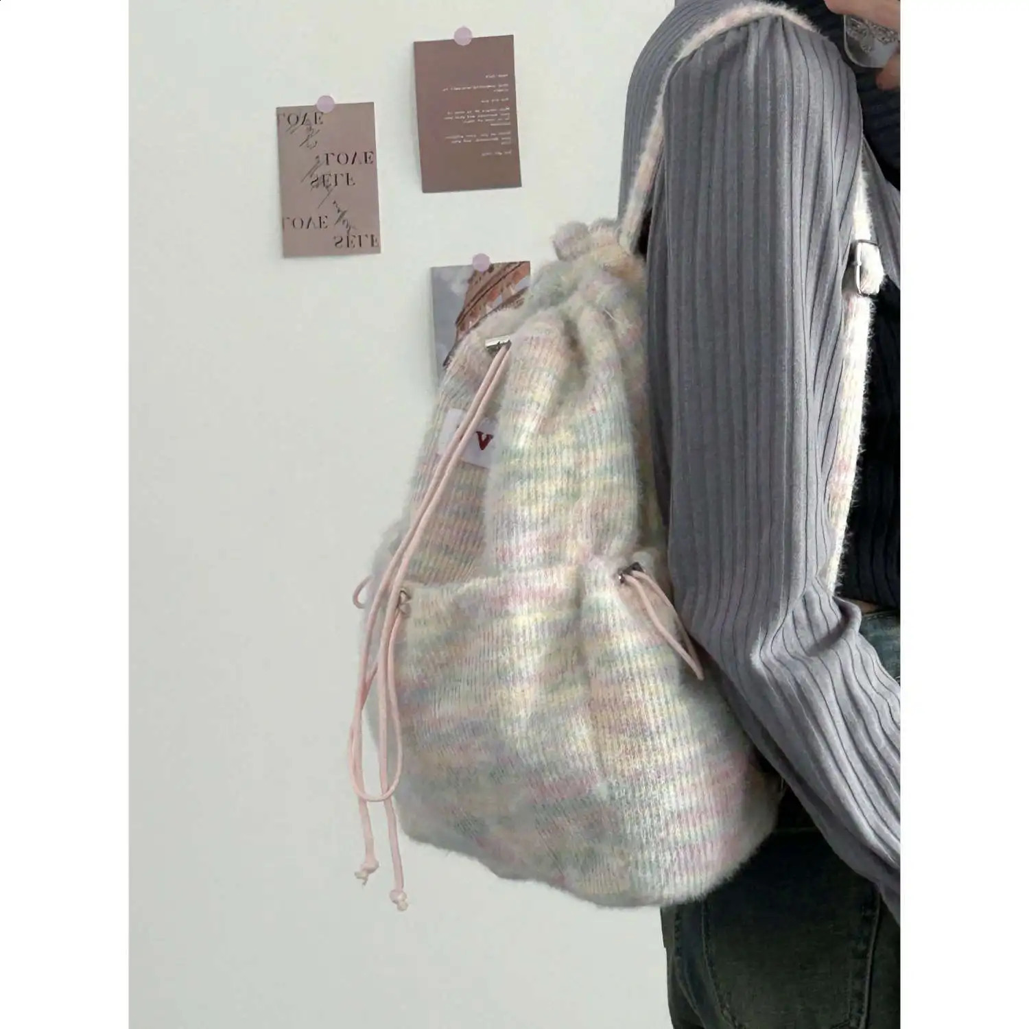LEFTSIDE Korean fashion casual style plush brushed womens backpack winter backpack student travel backpack 240912